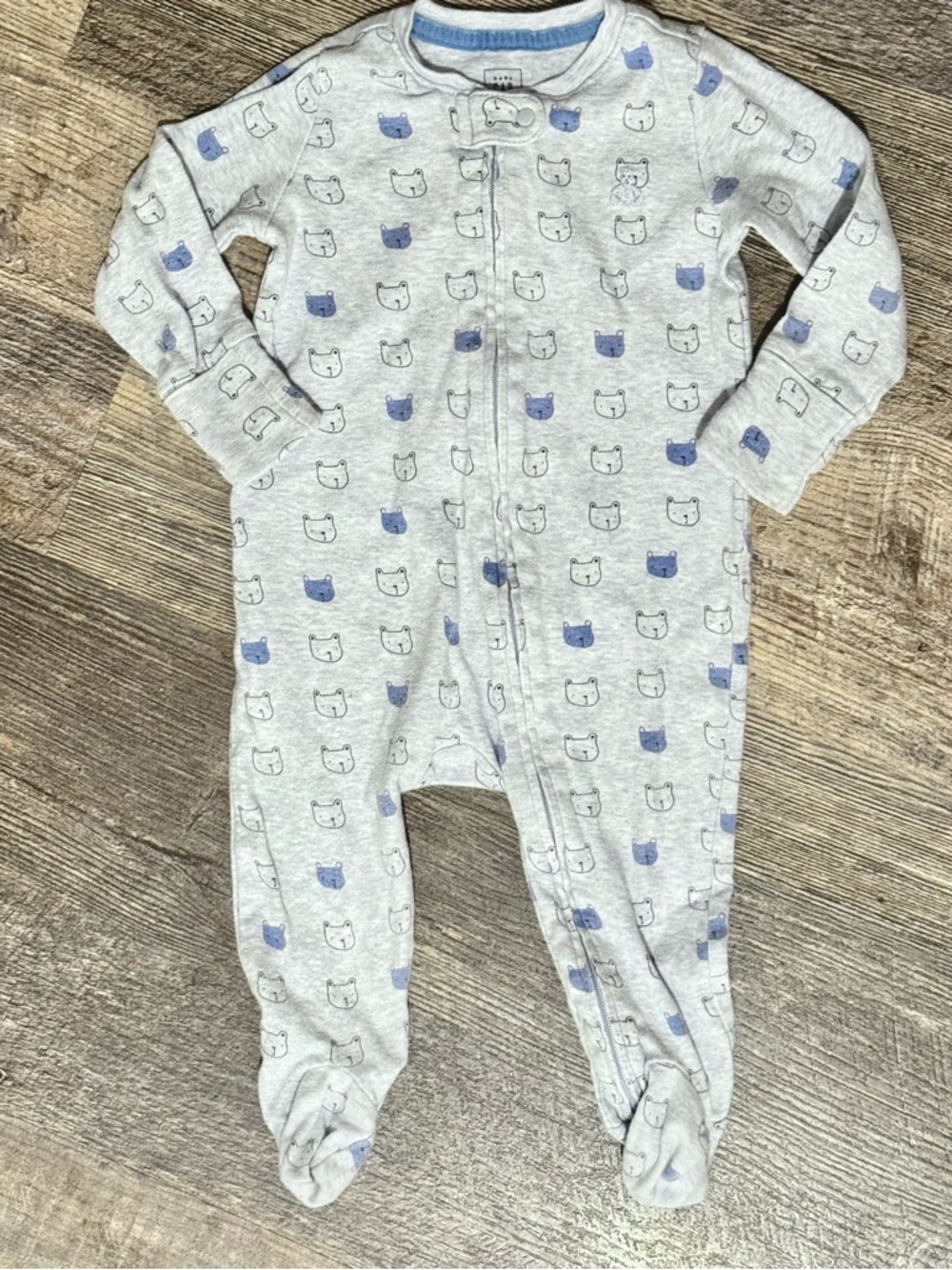 3-6M Baby GAP Bear Print Footed‎ Sleeper Gray Blue Zip Pajamas